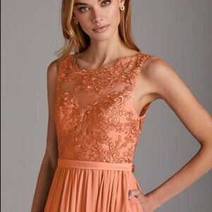 Azazie Elly Sunset A-Line Lace Scoop Neck Chiffon Dress with POCKETS!